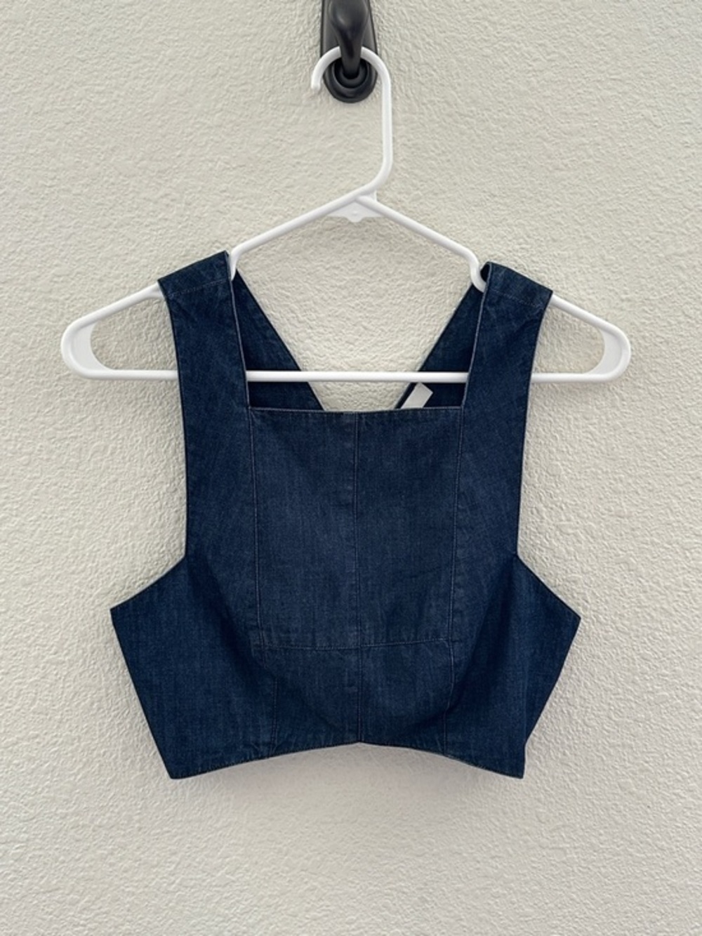 Tibi Summer Denim Square Neck Cropped Top Snap Side Cross Back Minimalist Size 0